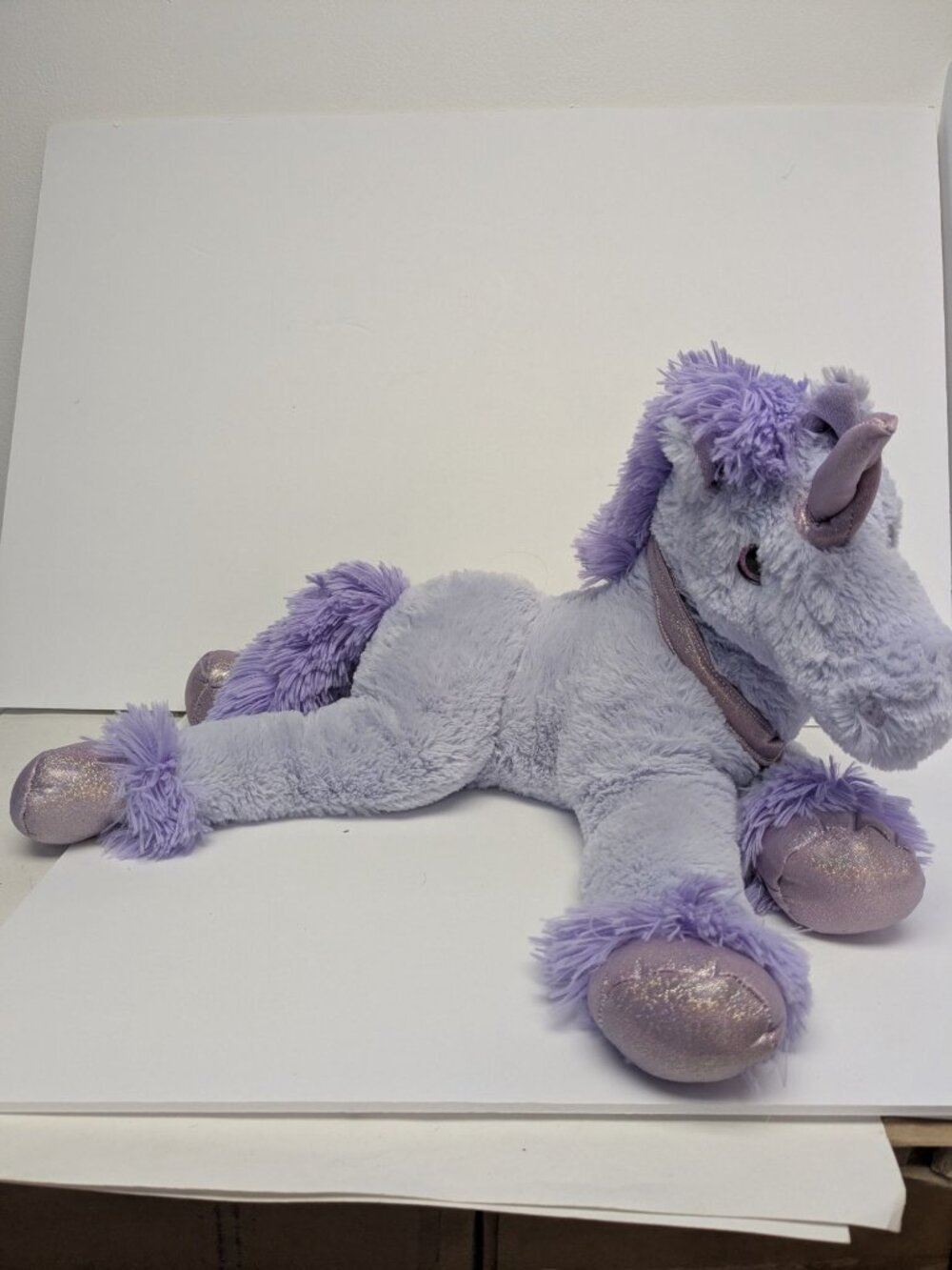 Dan Dee Laying Unicorn Plush Fuzzy Purple Floppy Sparkle Stuffed Horse Hearts